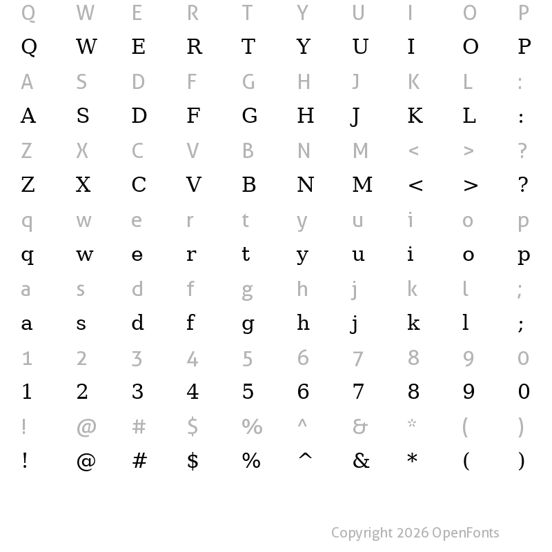 Character Map of Bitstream Vera Serif Roman
