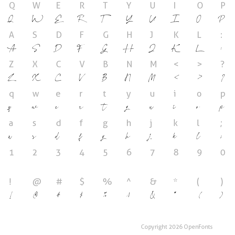 Character Map of bitter sweet script