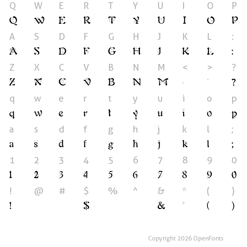 Character Map of BJF Angels Regular
