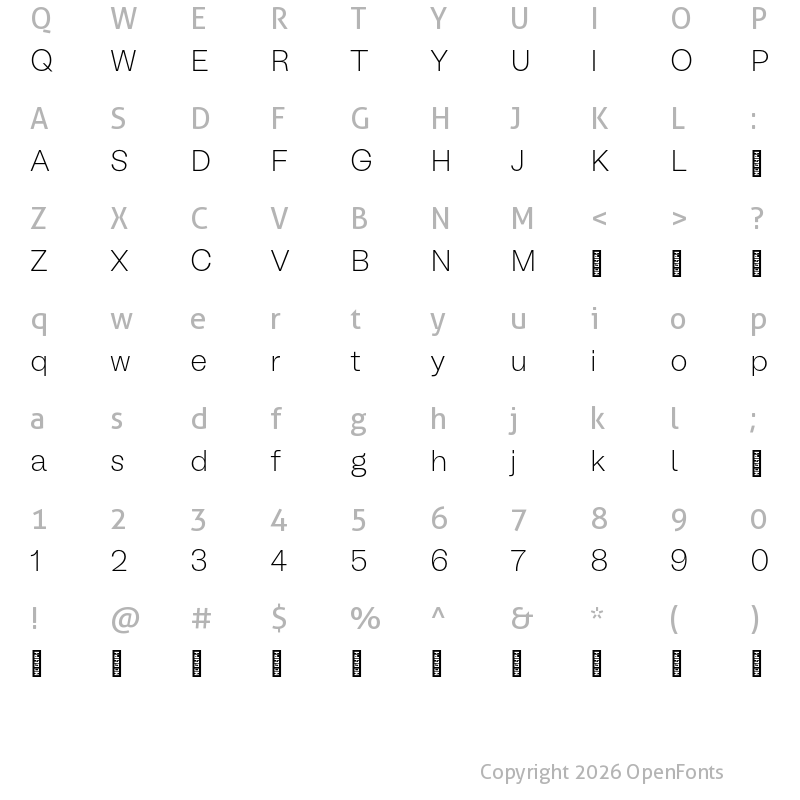 Character Map of BL Melody ExtraLight