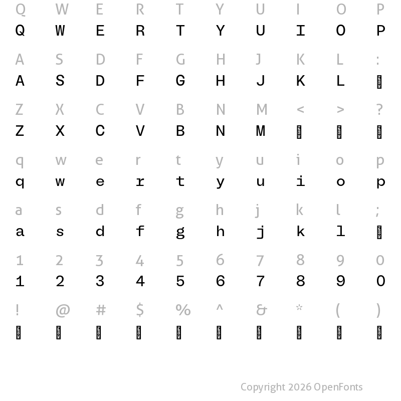 Character Map of BL Melody Mono Regular