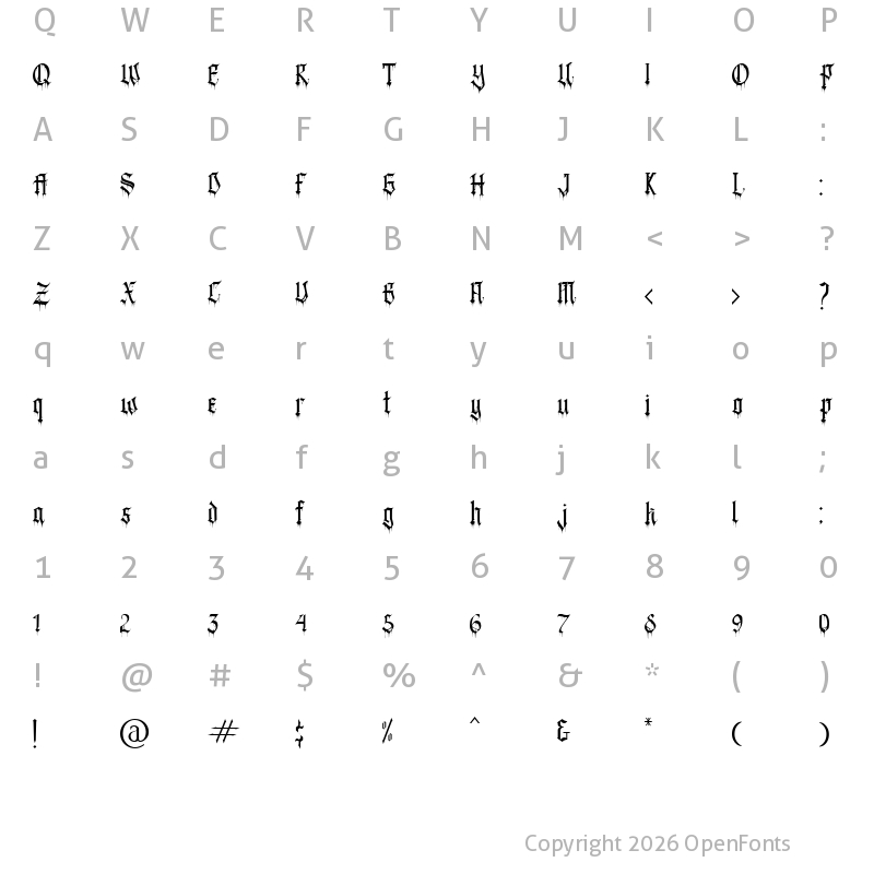 Character Map of Black Blood Regular