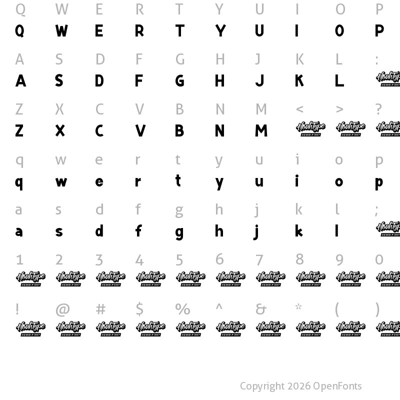 Character Map of Black Bolder Demo Regular