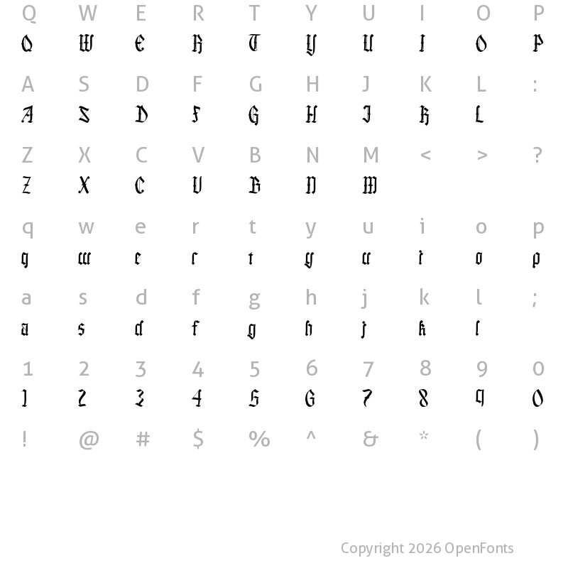 Character Map of Black Callig Reguler