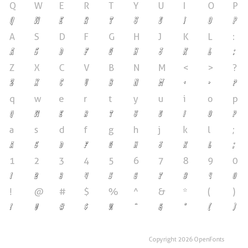 Character Map of Black Gunk 3D Italic Italic