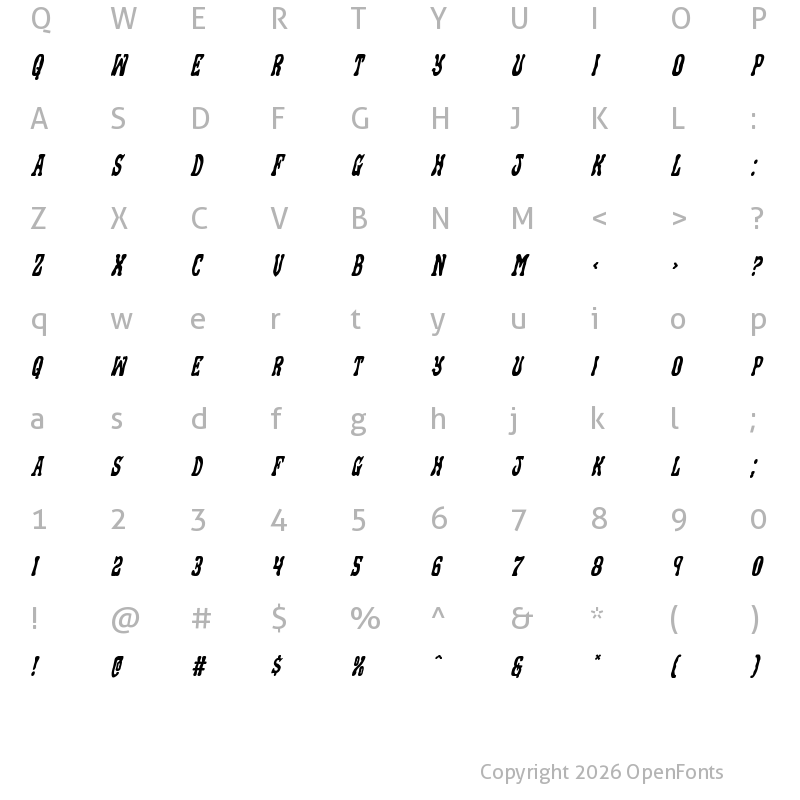 Character Map of Black Gunk Italic Italic