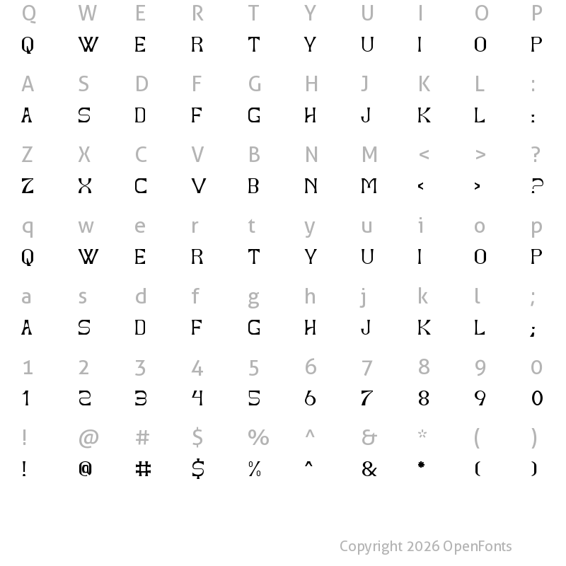 Character Map of Black Kastile Modern Regular