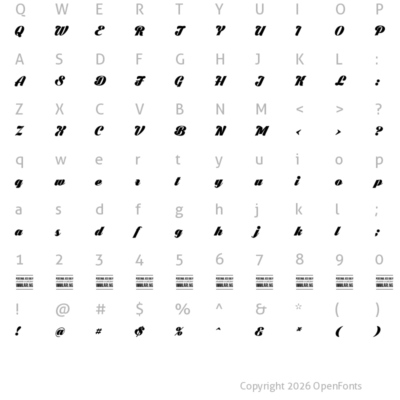 Character Map of Black Larch PERSONAL USE ONLY Regular