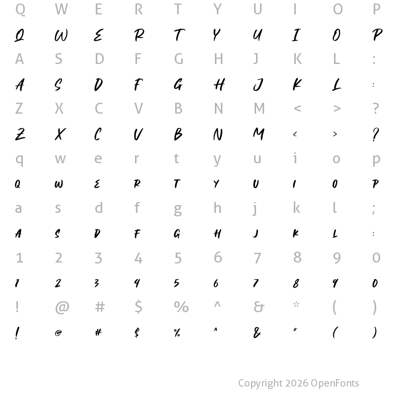 Character Map of Black Shadow Regular