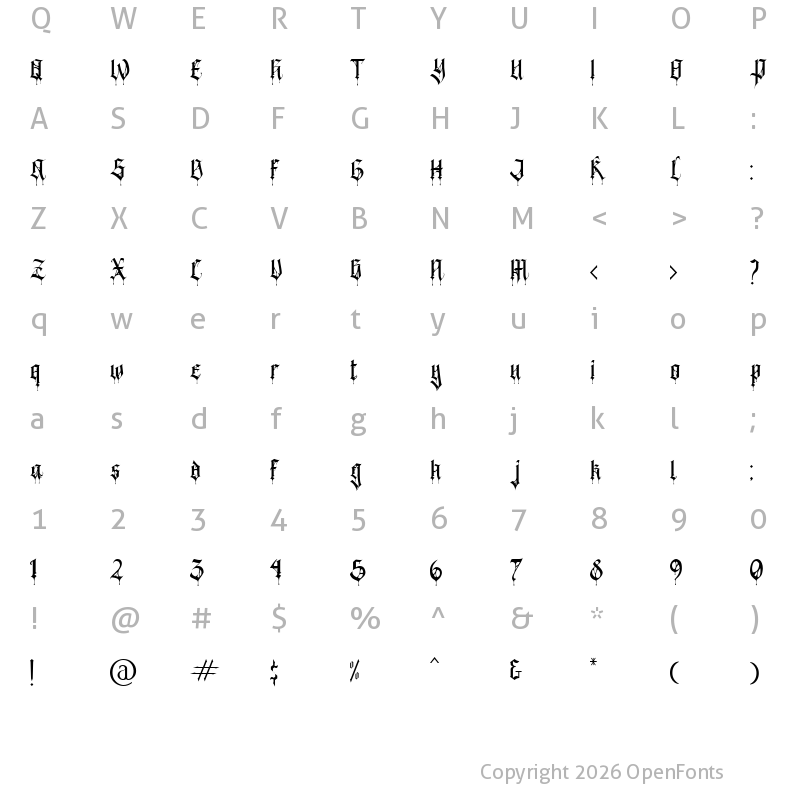 Character Map of Black Spider Regular