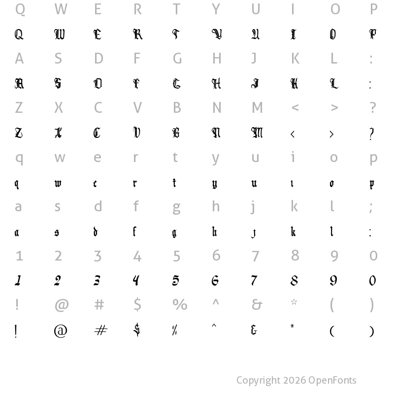 Character Map of Blackcloak Regular