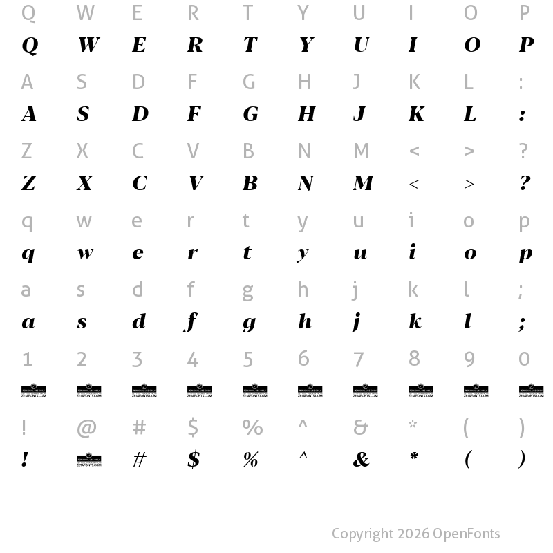 Character Map of Blacker Display ExtraBold Italic