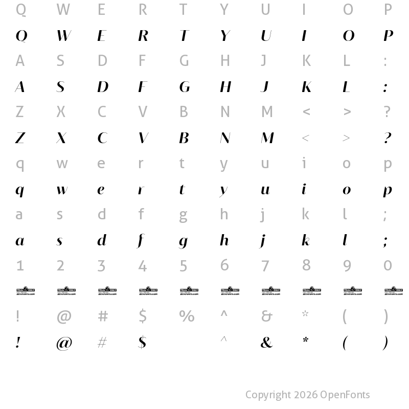 Character Map of Blacker Sans Display Trial Bold Italic