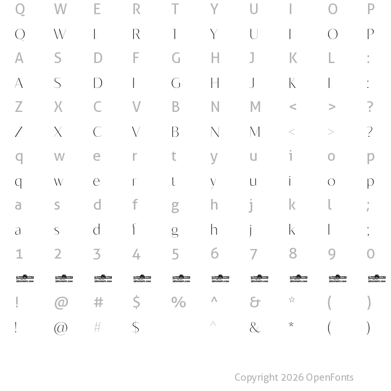 Character Map of Blacker Sans Display Trial Thin