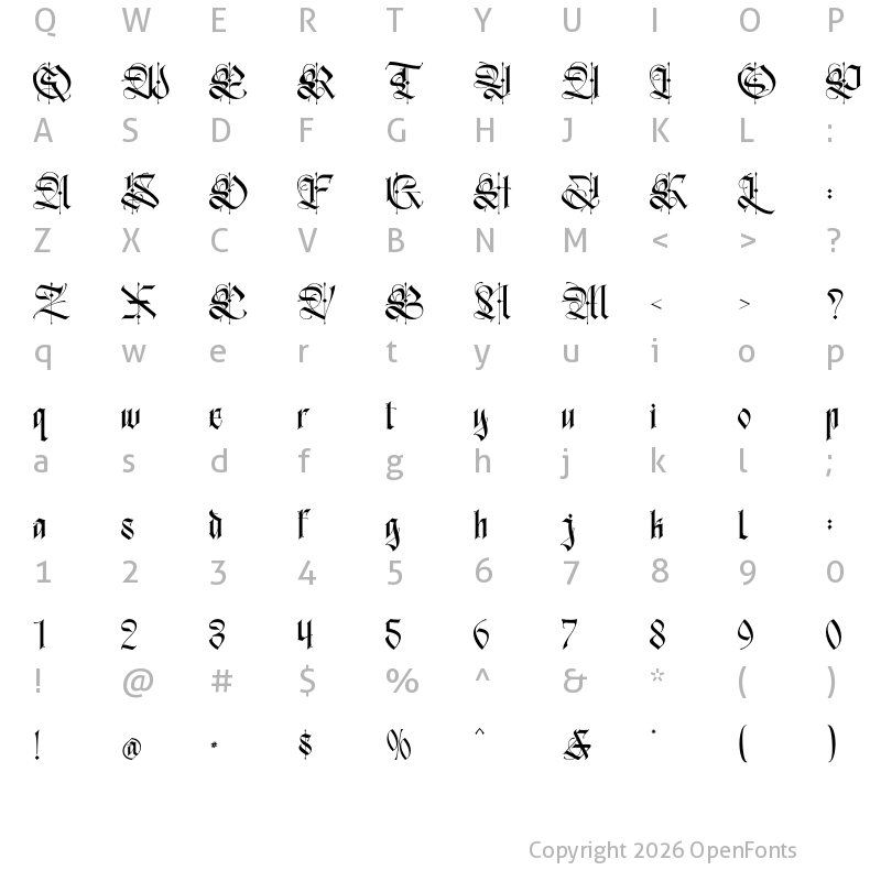 Character Map of Blacker Spirit - Personal use Regular