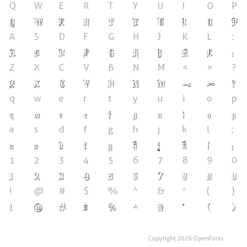 Character Map of Blackletter Shadow Regular