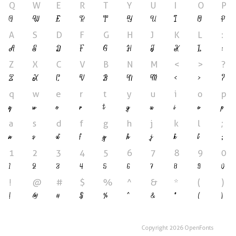Character Map of Blacky Sambat Regular