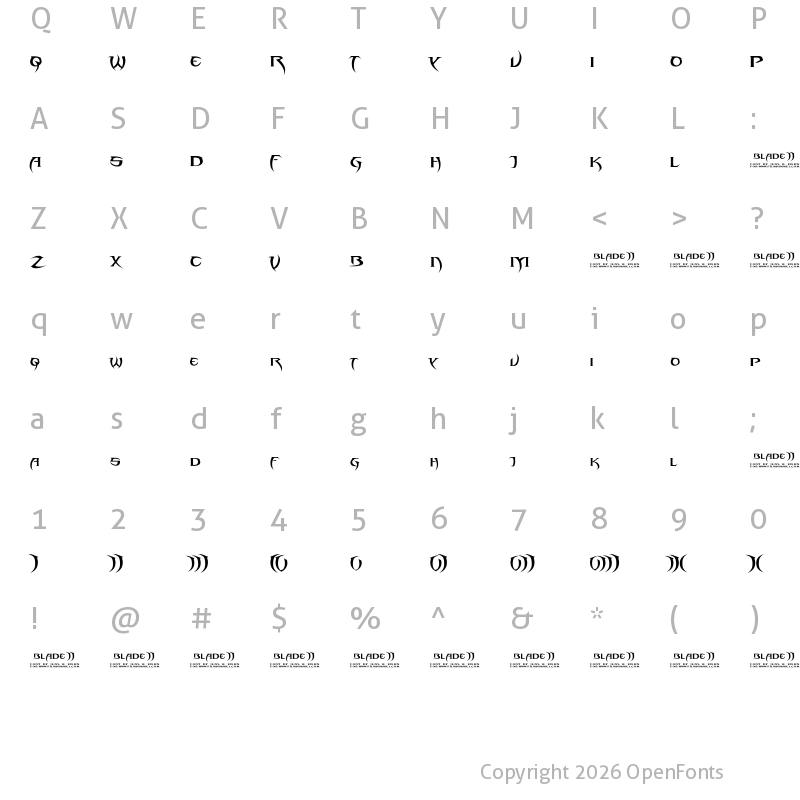 Character Map of Blade 2 Regular