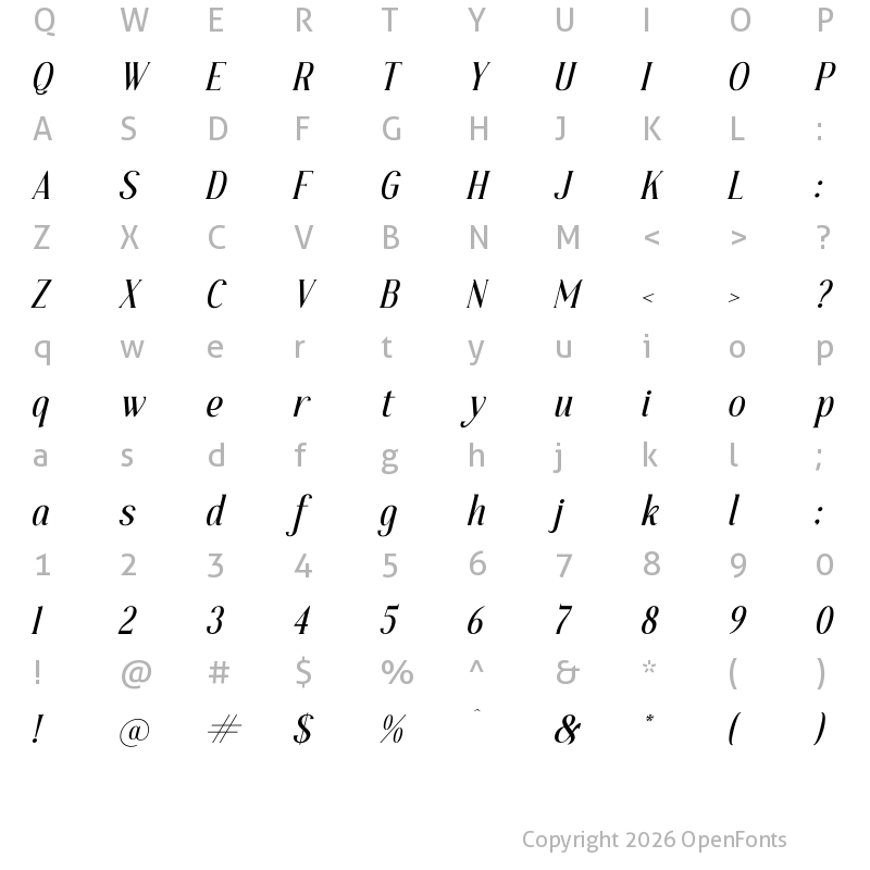 Character Map of Blafhy Glibs Italic Italic