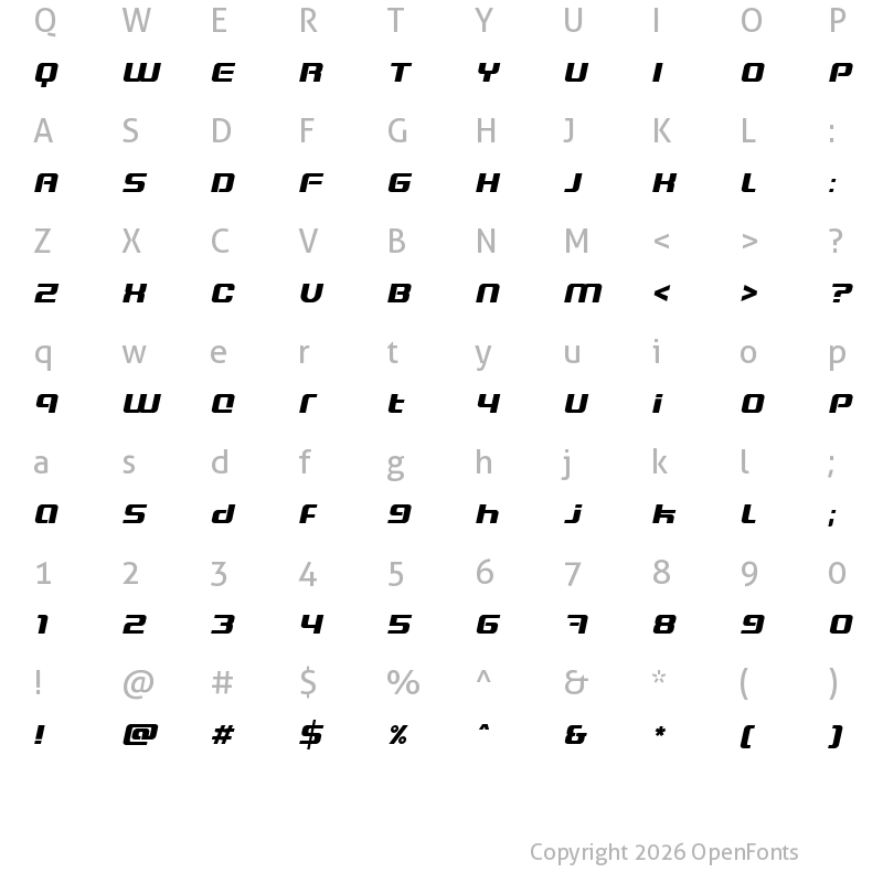 Character Map of Blaster Eternal Italic