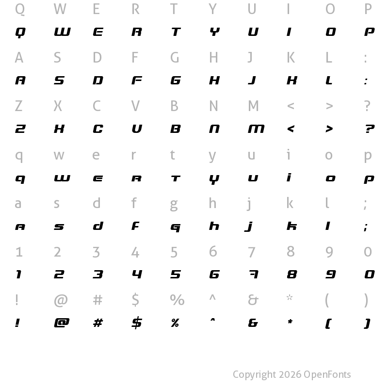 Character Map of Blaster Infinite Italic