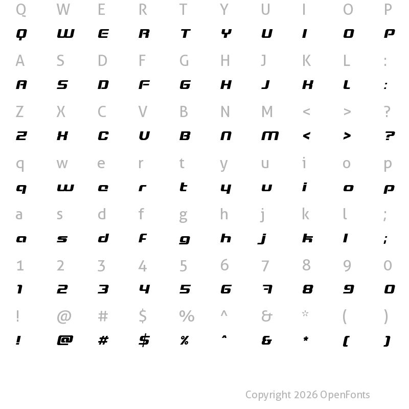 Character Map of Blaster Italic