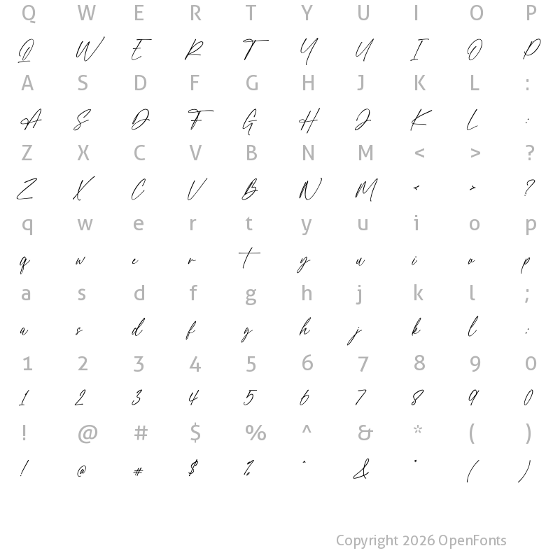 Character Map of Blessed Signature Regular