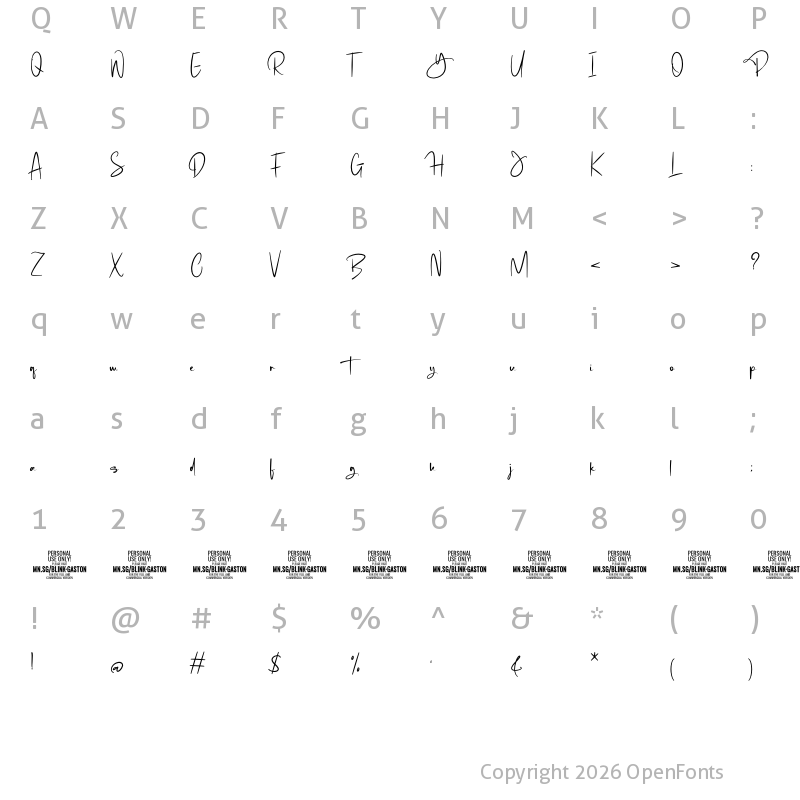 Character Map of Blink Gaston PERSONAL USE Regular