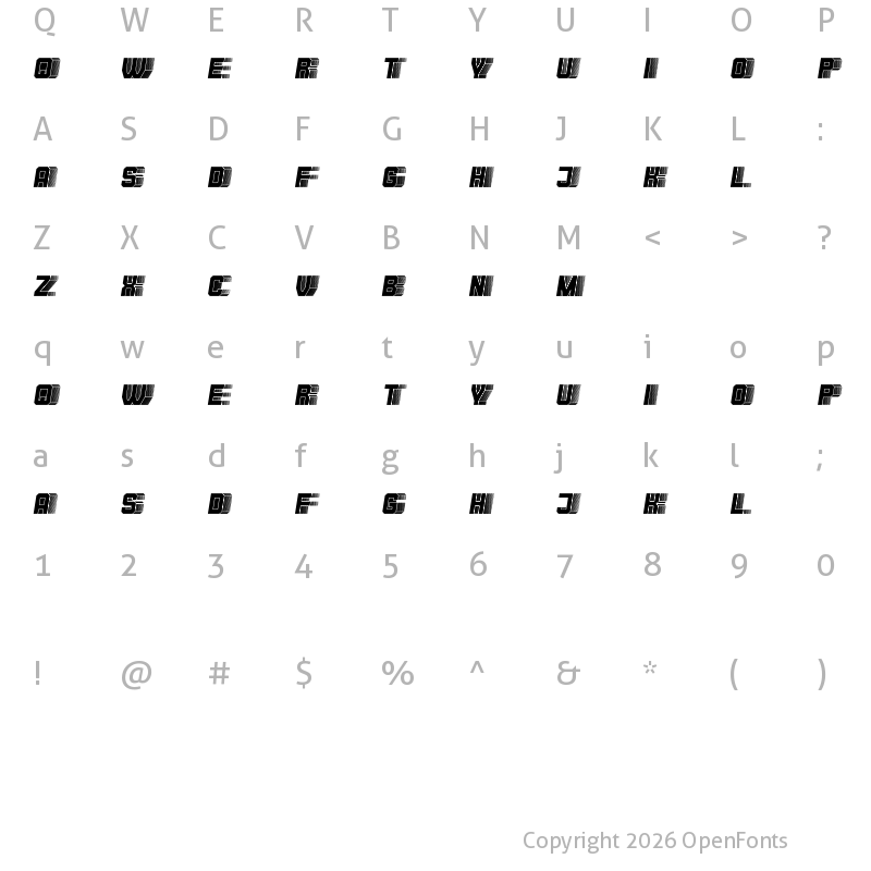 Character Map of Blocchi Italic