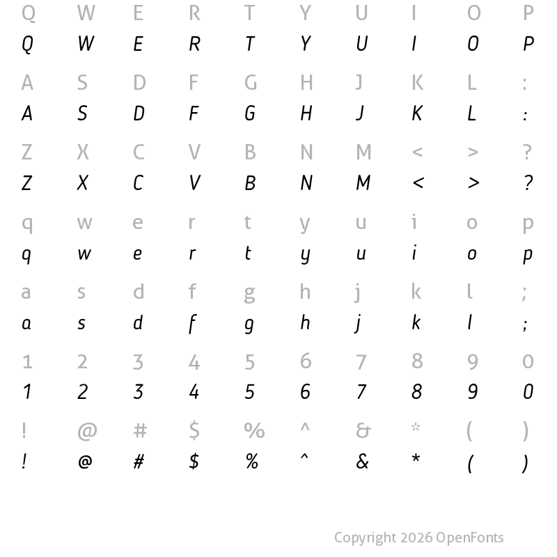 Character Map of Blogger Sans Italic