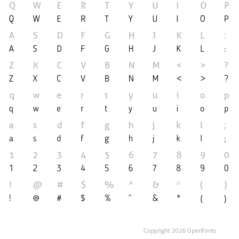 Character Map of Blogger Sans Light