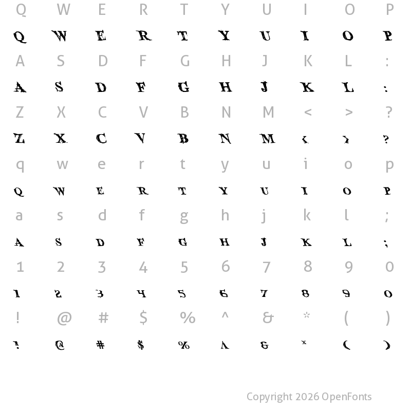 Character Map of Blood Crow Leftalic Italic