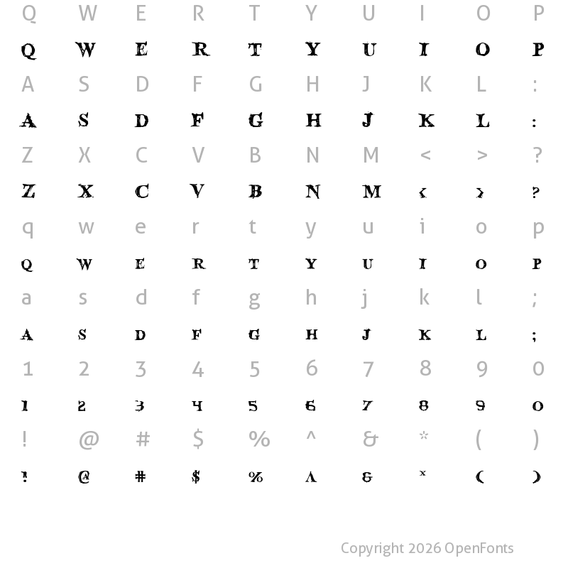 Character Map of Blood Crow Regular