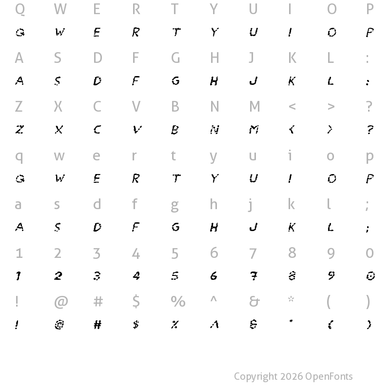 Character Map of Blood Drenched Expanded Italic Regular