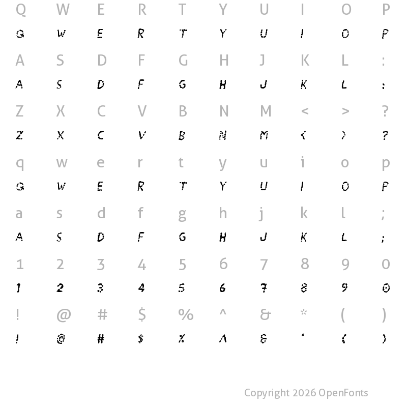 Character Map of Blood Drenched Semi-Italic Regular