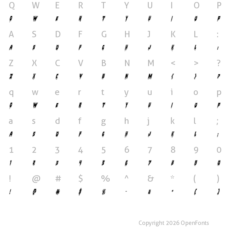 Character Map of Bloodlust Academy Italic Italic