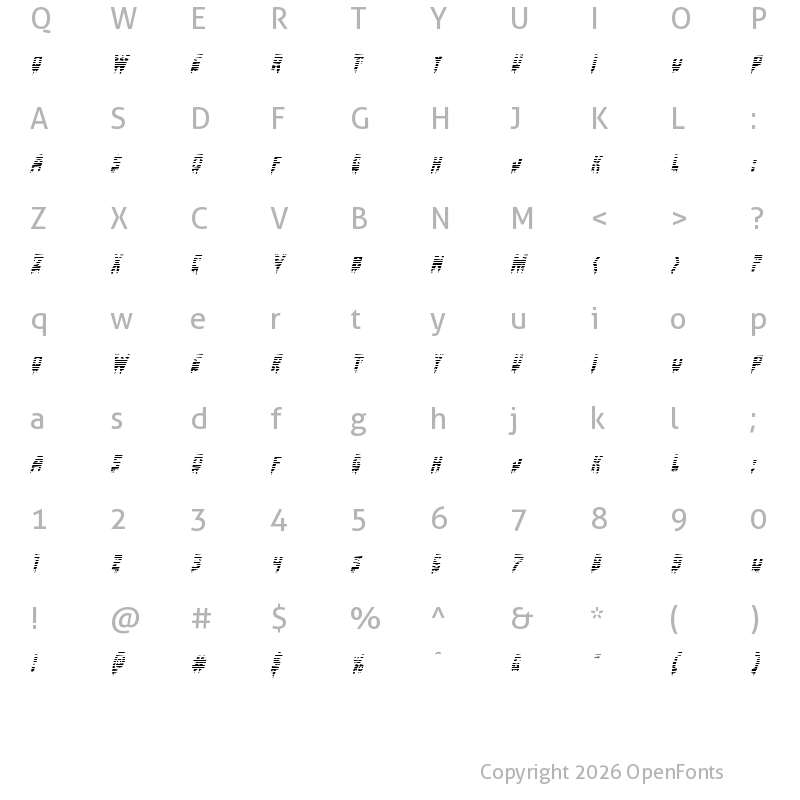 Character Map of Bloodlust Gradient Italic Italic