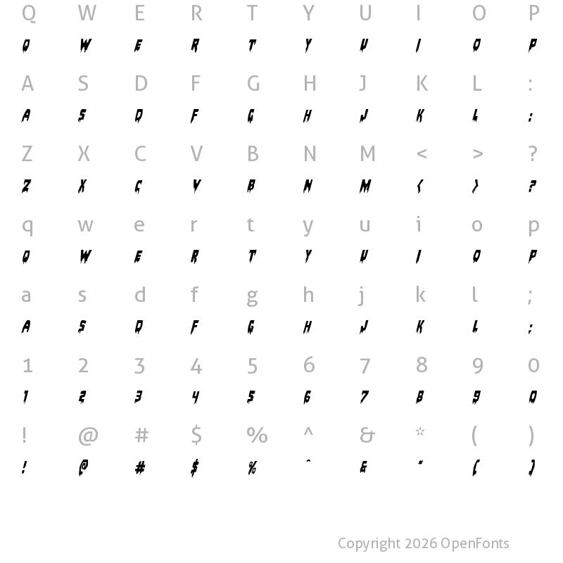 Character Map of Bloodlust Italic Italic