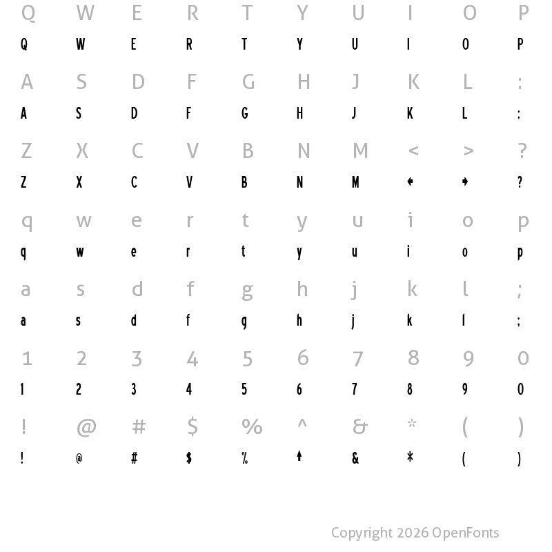 Character Map of Blue Highway Condensed Regular