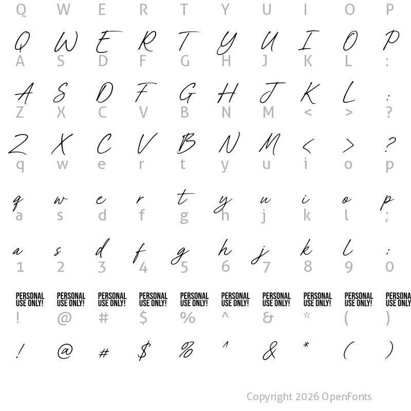 Character Map of Blue Paradise Personal Use Regular