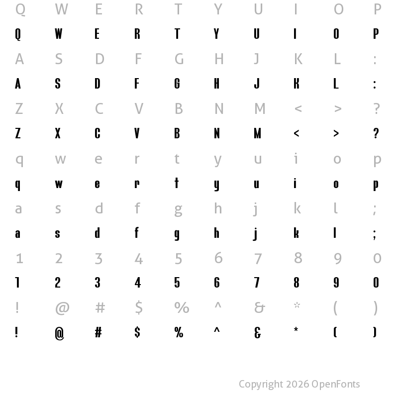 Character Map of Bluefish Demo Bold