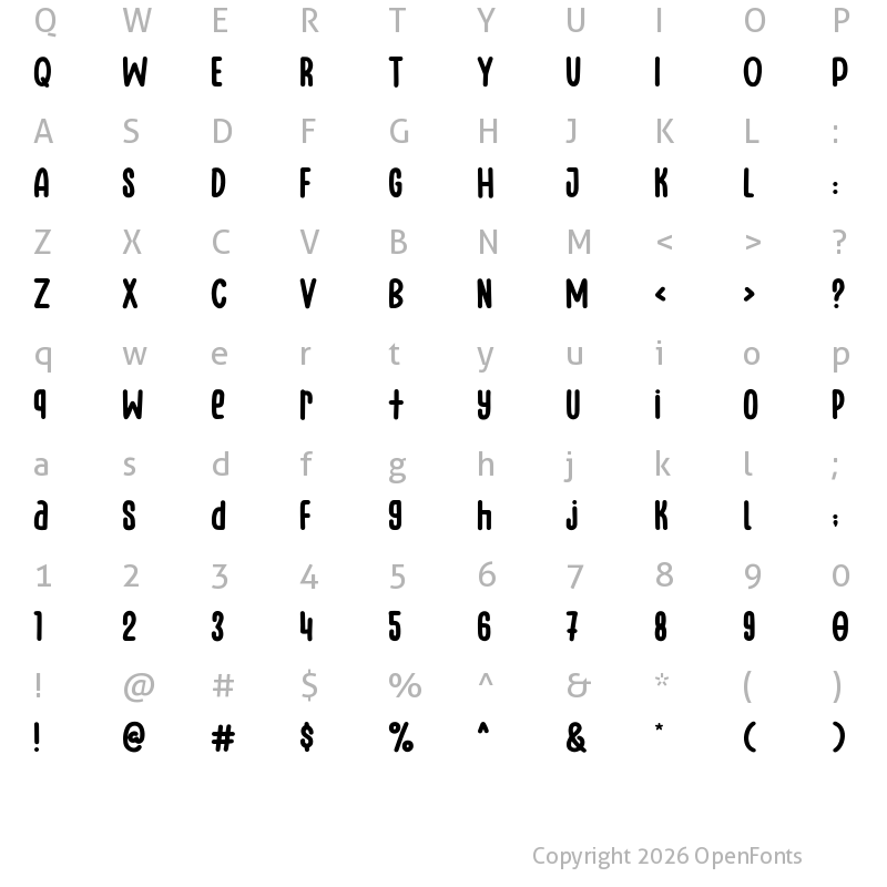 Character Map of Bluenesia Regular