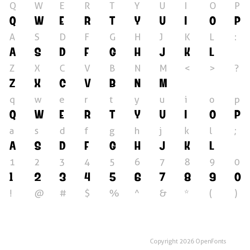 Character Map of Blustrue Regular