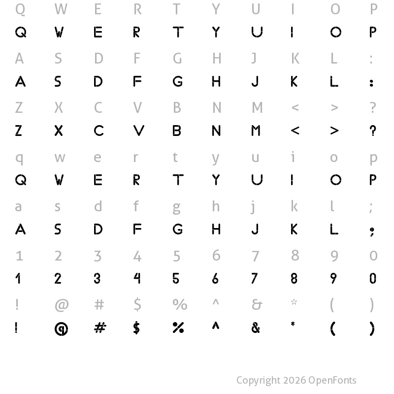 Character Map of Bobz Type Regular