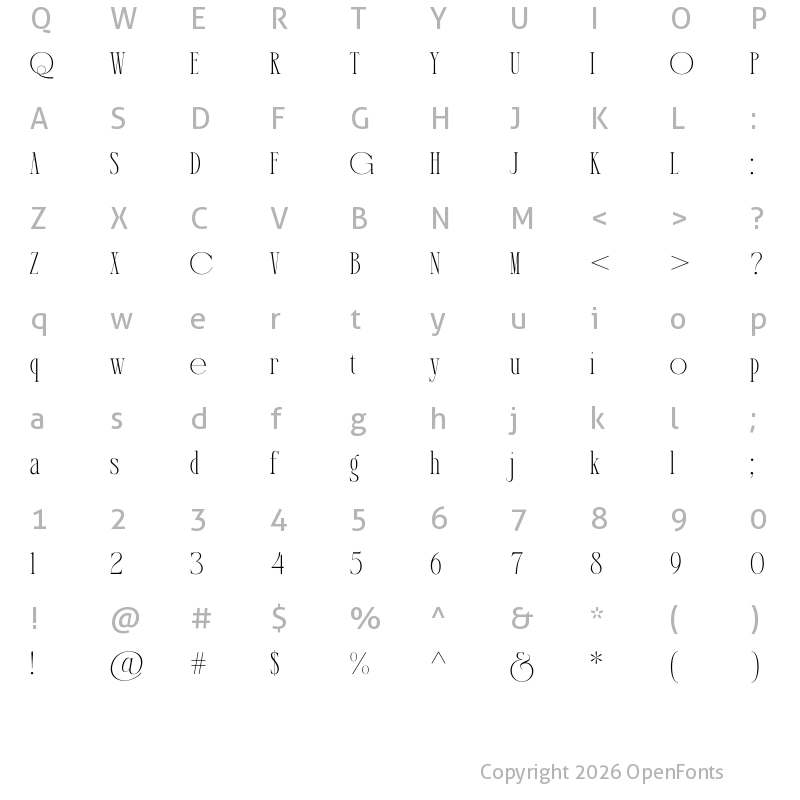 Character Map of Bodera Regular