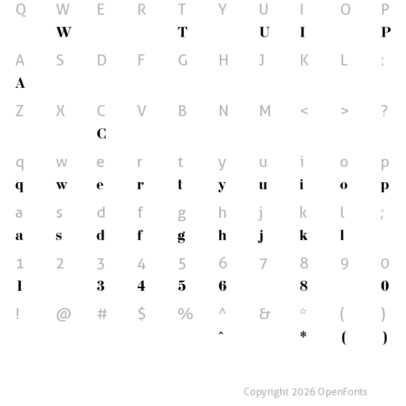 Character Map of Bodoni-Bold ?