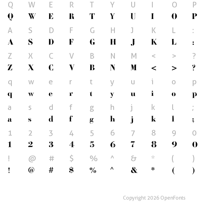 Character Map of Bodoni Fragile Regular