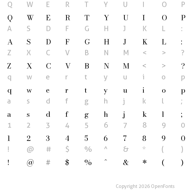 Character Map of Bodoni Moda 9pt Regular