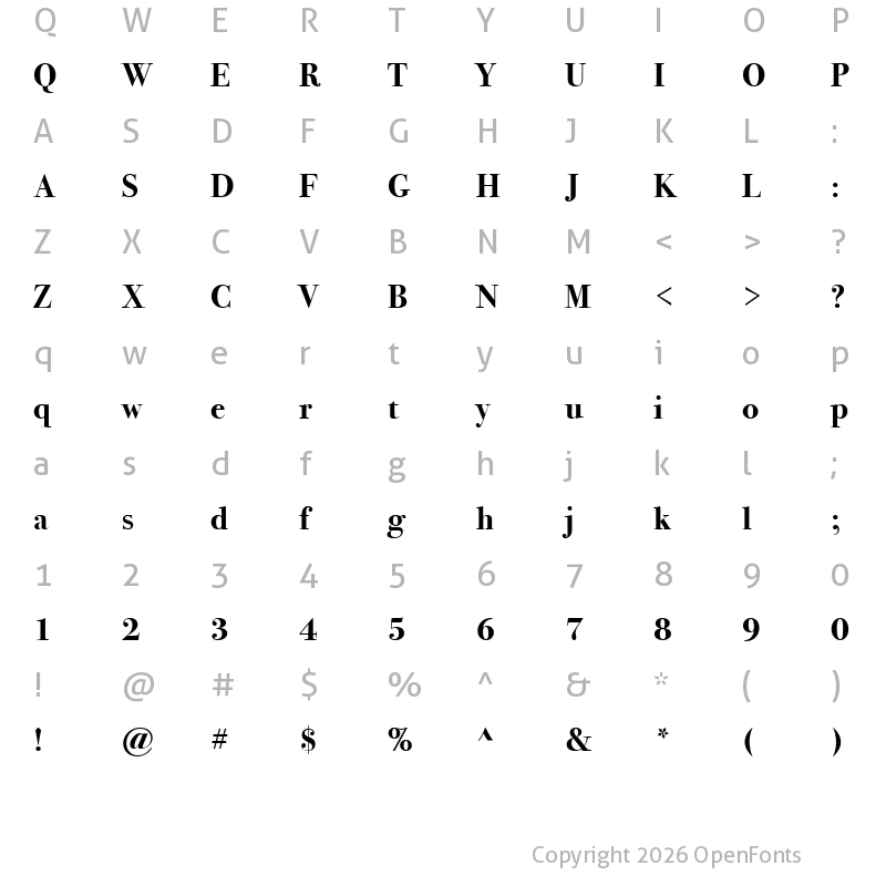 Character Map of Bodoni SvtyTwo ITC TT Bold