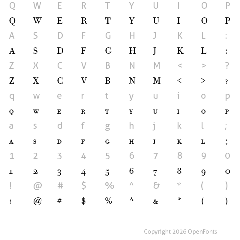 Character Map of Bodoni Twelve SC ITC TT Book